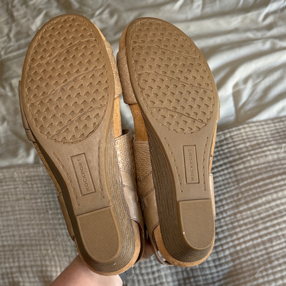 Rockport Women's Taupe Velcro Wedge Sandals Size 8 - Picture 4 of 6